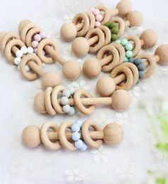INS Baby Teethers Teething Natural Wooden Ring Teethers Infant Fingers Exercise Toys Silicon Beaded Soother Baby Toy M30667113662