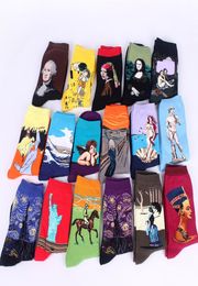 MOMOLEAF Famous Painting Print Cotton Socks For Man Mona Lisa Starry Night Funny Novelty Sock Comfortable Breathable Christmas New5078150