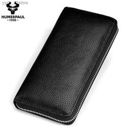 Money Clips HUMERPAUL % Genuine Leather Men Wallet High Quality Card Holder Coin wallet Zipper Large Cicity Organizer Cltutch for Women L240306