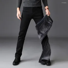 Männer Jeans 2024 Männer Mode Winter Schwarz Farbe Slim Fit Stretch Dicke Samt Hosen Warme Denim Casual Fleece Hosen männlich