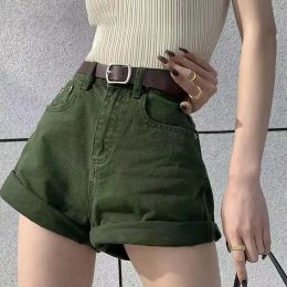 Shorts Green Denim Womens High midja Löst sommar Sexig Aline Casual Wide Leg Jean Y2K kläder för kvinnor