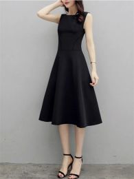 Dress Summer Slim Fashion Vintage Maxi Dress Solid Color Sleeveless Dresses Black Brief Charming Vestidos DF2542