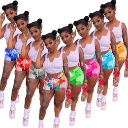 2024 Designer Summer Tracksuits Two Piece Set Women Outfits Sporty Sportswear Sleeveless Tank Top and Print Shorts Casual Sportswear Bulk Wholesale Clothes