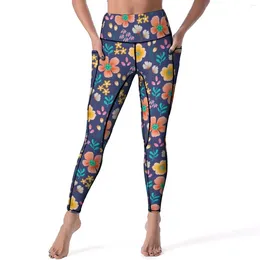 Active Pants Vibrant Bright Flowers Leggings Cute Floral Print Push Up Yoga Aesthetic Elastic Legging Women Design Gym Sport