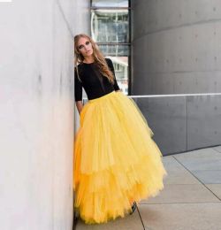 skirt Yellow Maxi Long Skirt Adult Tutu Tulle Tiered Layers Ball Gown Skirts for Women Stylish Long Party Gowns Custom Made