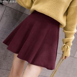 Dresses Fashion Streetwear Winter Knit Skirt Women Vintage High Elastic Waist Micro Mini Skirts Striped Knitted Skater Saia Feminina