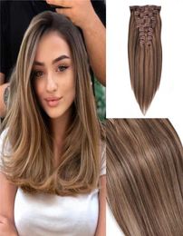 Premium Quality Human Hair Clip in Hair Extensions Highlights 4 Colour mixed with 27 Balayage Colour Clip on Hair Extensions 120g7380542