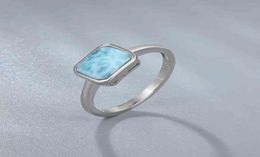 2021 Trend 925 Sterling Silver Natural Gemstones Larimar Ring for Women Geometry Design Classic Simple Female Jewelry Dating8343793