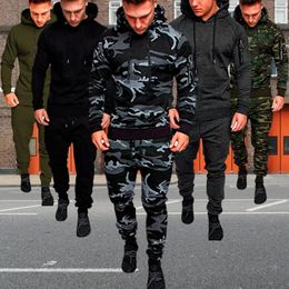 Mens 2 Piece Tracksuit Sweatsuit Jogging Casual Warm Breathable Wicking Fitness Running Sportswear Military Tactical HoodiePant 240226