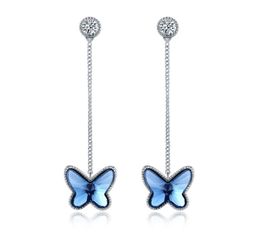 Butterfly dangle earrings for women fashion Jewellery blue crystal animal pendant diamond earrings gold jewellery for women7174575