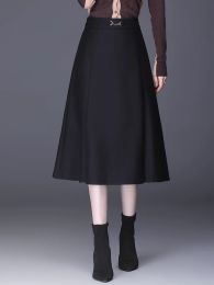 Dresses New 2022 Autumn Winter Women's Pleated Quality High Waist Skirts Sexy S M L Xl Xxl Xxxl Size Female Black Mid Long Skirt 96101