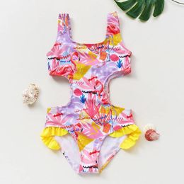 Women's Swimwear 3-12Year Girls One Piece Swimming Outfit Tropical Style Children Swim Costume Kids Beach Wear