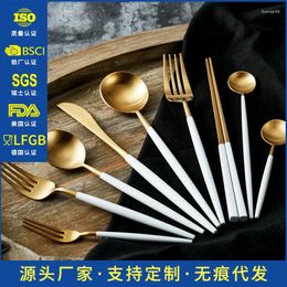 Dinnerware Sets Withered Nordic Style Platinum 304 Stainless Steel Tableware Knife Fork Spoon Four Piece Set With Matte Brushed Portuguese