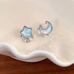 Stud Earrings Blue Resin Star Moon For Women Exquisite Geometric Ear Piercing Jewellery Pendientes Mujer