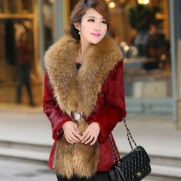 Haining 2023 Winter Fox Collar Rabbit For Women's Long Style Faux Mink Fur Coat 175497