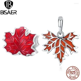 Loose Gemstones BISAER 925 Sterling Silver Maple Leaf Charm Bead Red Pendant Fit Passionate Women DIY Necklace Bracelet Fine Jewelry Making