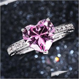 Solitaire Ring Heart Zircon Wedding Rings Diamond Solitaire Ring For Women Lover Vanlentines Gift Drop Delivery Jewelry Ring Dhext