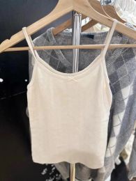 Camis Heart Eyelet Beige Tank Top For Woman Sleeveless Bow Slim Cropped Vest Summer Sweet Cute Preppy Style Cotton Crop Top Clothing