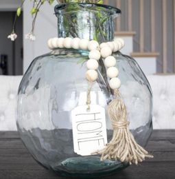 Wooden Tassel Beads Home Garland Farmhouse Decor Hemp Rope Woodens Bead DIY Farmhouses Wood Sign Pendant Homes Decoration8020174