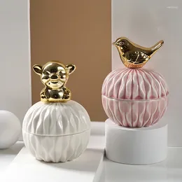 Storage Bottles Gold-plated Animal Ceramic Box Household Jewelry Necklace Ring Small Objects Candy Jar Container Home Decor