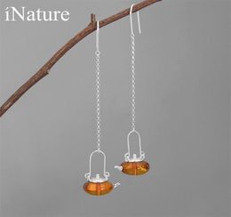 INATURE Natural Amber Teapot Drop Earrings 925 Sterling Silver Fine Jewellery 2106244324346
