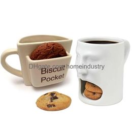 Mugs Creative Coffee Mug With Biscuit Cookie Dessert Pocket Funny Ceramic Mugs For Tea Cup Travel Gift T200506 Drop Delivery Home Gard Dhmcj