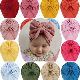 Berets Baby Cap Solid Color Hat Big Bowknot Girl Turban Knot Head Wraps Kids Bonnet Beanie Pography Props