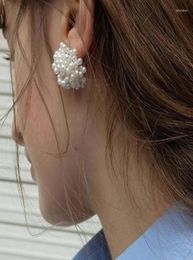Stud Earrings Beads Pearl Flower Cluster For Women White Color Statement Vintage Handmade Jewery 20221592184