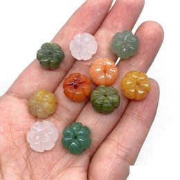 Stone 9X1M Pumpkin Shaped Natural Crystal Stone Beads Pink White Green Orange Punched Loose Bead Diy Jewelry Making Accessories Drop Dhtb3