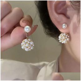 Stud Earrings Delicate Flower Ball Double-Sided Pearl Front And Back Jewellery Cute Drop Delivery Dhevc