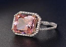S925 Rings For Women Sterling Silver Pink Big Square Topaz Diamant Fine Jewelry Bridal Wedding Engagement Ring Luxury Bijoux Y18107214772