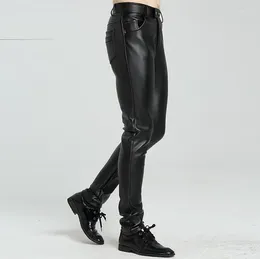 Coffee Pots Teenage Velvet Thicken Mens Leather Trousers Patchwork Slim Personality Motorcycle Faux Pants Autumn Winter