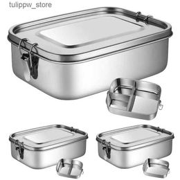 Bento Boxes 1/2/3 Grid 304 Stainless Steel Lunch Box Double Buckle Students Sealed Bento Box Dining Lunch Box Square Insulation Fresh Box L240308