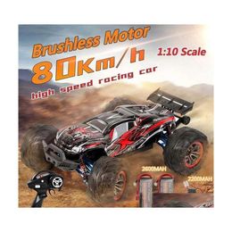 Electric/Rc Car Professional Adt 80Km/H Alloy Frame Rc Brushless Toys 4Wd By High Speed Monster Truck 200M Brake 110 Model Toy 22011 Dhmp9