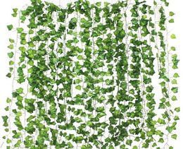 Decorative Flowers Wreaths 12pcs 2M Ivy Green Fake Leaves Garland Plant Vine Foliage Home Decor Plastic Rattan String Wall Artif6607337