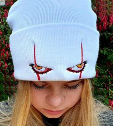 Embroidered Woollen Beanies Hat Scary Clown Eyes Knitted Hat Warm Hedging Hiphop Halloween in stock7035967