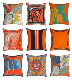 4545cm Orange Series Cushion Covers Horses Flowers Print Pillow Case Cover for Home Chair Sofa Decoration Square Pillowcases4229802