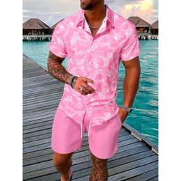 2024 Sets Print Patchwork Lapel Short Sleeve Casual Shirt Beach Shorts Summer Streetwear Vacation Hawaiian Suits Men S-3XL