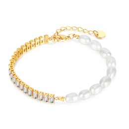 Freshwater Pearl Bracelet Zircon Stainless Steel Crystal Diamond Bracelets for Women Fashion Jewelry gift