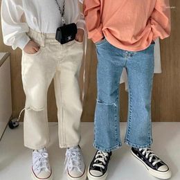 Trousers Children Clothing Pants Fashion Boys And Girls Koreanstyle Loose Personality Washed Cotton Ripped Straight Leg Jeans