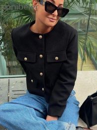 Women's Jackets Aonibeier Black Office Suit Jacket 2024 Winter Long Sleeve Metal Buttons Women Blazer Short Coat Female Crop Top Y2K