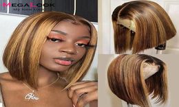 Highlighted Brown Short Bob Wig Straight Lace Frontal Wigs For Black Women Synthetic Closure Wigs Daily Party7987394