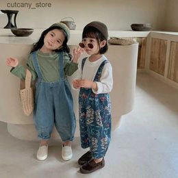 Jumpsuits Summer Boys And Girls Pants Denim Overalls Suspenders Jumpsuit Spring Baby Kids Trousers Casual Rompers ChildrenS Clothing L240307