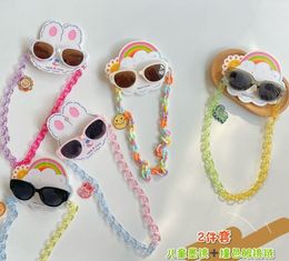 2024 Children's sunglasses with glasses chain set stylish UV protective sun glasses for babies