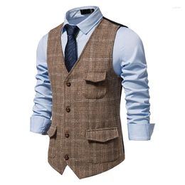 Men's Vests 2024 Retro Suit Vest Tweed Kaji British Style