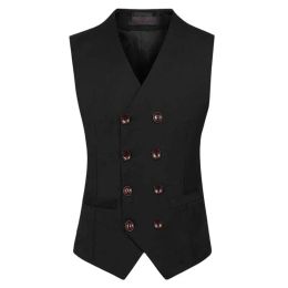 Vests Mens Double Breasted Vest Suit 6XL British Style Classic Dress Vests Mens Waistcoat Colete Wedding Gilet Blazer Designs Black