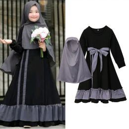 Sets New Kids Girls Muslim Islamic Abaya Children Prayer Black Robe Arab Worship Hijab Shawls Long Seeve Dress Modest Outfits