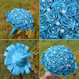 Wedding Flowers Super Good Pearls Handmade Ribbon Bouquets Bridal Bouquet Blue Boque Noiva Accept Your Idea Custom Colors