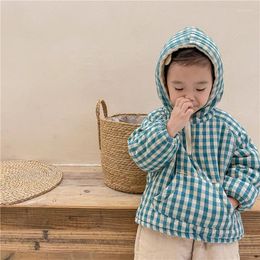 Down Coat 2024 Winter Kids Clothes Fashion Plaid Cotton-padded Parkas For Boys And Girls Lining Fleece Thicken Hooded