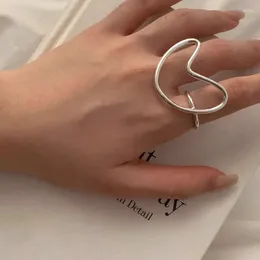 Cluster Rings Fashion Silver Colour Hollow Love Heart Line For Women Girls Exaggerated Irregular Adjustable Finger Jewellery Gifts